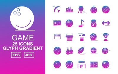 25 Premium Game Glyph Gradient Pack Ikonuppsättning