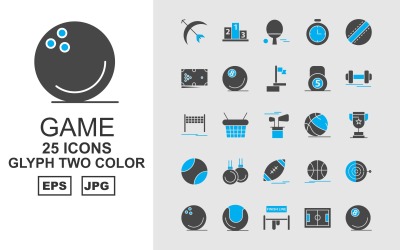 25 Premium Game Glyph Two Color Pack Ikonuppsättning