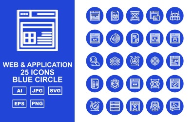 25 Premium webb och applikation Blue Circle Pack Ikonuppsättning