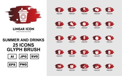25 Premium zomer en drankjes Glyph Brush Pack Icon Set