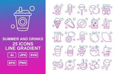 25 Set di icone Premium Summer e Line Gradient Circle Pack
