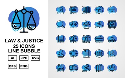 Conjunto de ícones de pacote de bolhas de 25 Premium Law and Justice Line