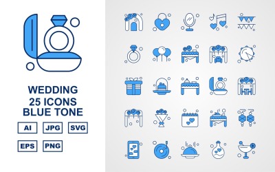 25 Conjunto de ícones Premium Wedding Blue Tone Pack