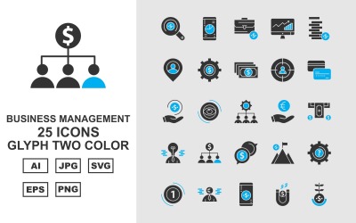 Conjunto de iconos de paquete de dos colores de glifos de gestión empresarial premium 25