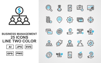 Conjunto de iconos de paquete de dos colores de la línea de gestión empresarial premium 25