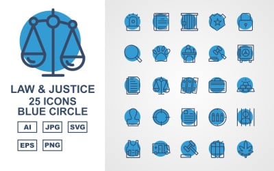 25 Ensemble d&amp;#39;icônes Premium Law and Justice Blue Circle Pack