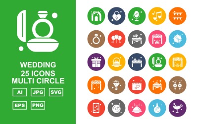 25 Premium bröllop Multi Circle Pack Ikonuppsättning
