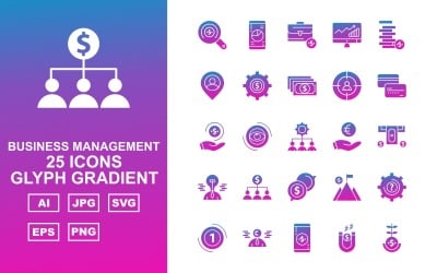 25 Premium Business Management Glif Gradient Pack Icon Set