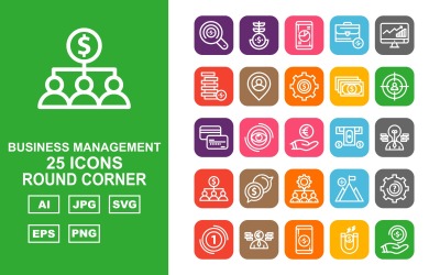 25 Premium Business Management Roung Corner Pack-Symbolsatz
