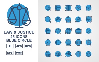 25 Premium Law And Justice Blue Circle Pack Icon Set