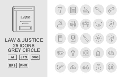 25 Premium Law and Justice Gray Circle Pack Ikonuppsättning