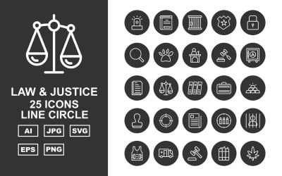 25 Premium Law and Justice Line Circle Pack Icon Set