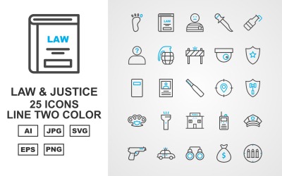 25 Premium Law and Justice Line två färgpaket Ikonuppsättning