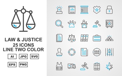 25 Premium Law and Justice Line Two Color Pack Icon Set