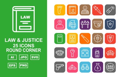 25 Premium Law and Justice Round Corner Pack Ikonuppsättning