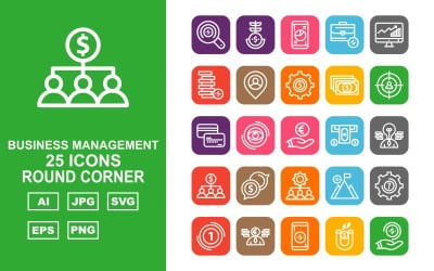 25 prémium üzleti menedzsment Roung Corner Pack ikonkészlet