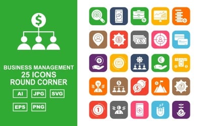 25 prémium üzleti menedzsment Roung Corner Pack ikonkészlet