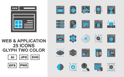 25 Premium web- en applicatie Glyph Two Color Pack Icon Set