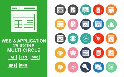 25 Premium webb- och applikationssymbolsuppsättning med flera cirklar