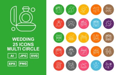 25 Premium Wedding Multi Circle Pack Icon Set