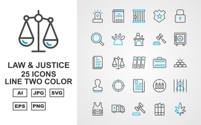 25 Преміум закону та справедливості лінія два кольори Pack Icon Set