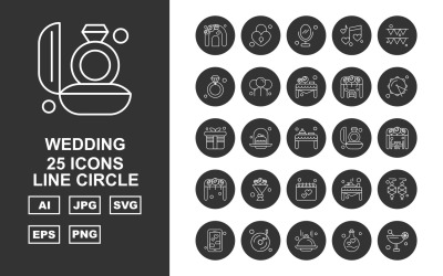 Sada ikon 25 Premium Wedding Line Circle Pack