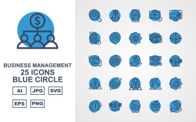 25 set di icone Premium Business Management Blue Circle Pack