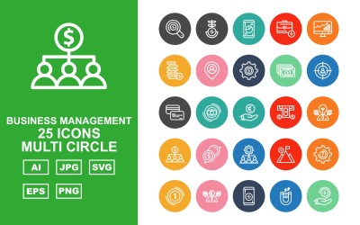 25 set di icone Premium Business Management Multi Circle Pack