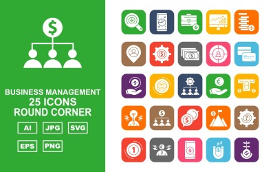 25 set di icone Premium Business Management Roung Corner Pack