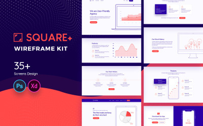 Square + Web Wireframe UI-Elemente