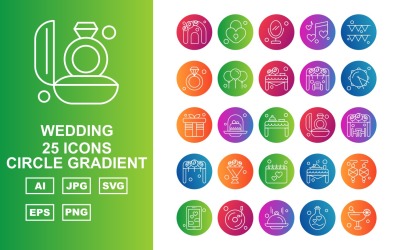 Zestaw ikon 25 Premium Wedding Circle Gradient Pack