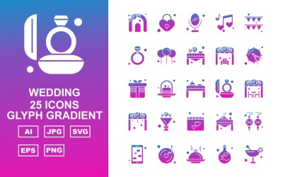 Zestaw ikon 25 Premium Wedding Glyph Gradient Pack Icon