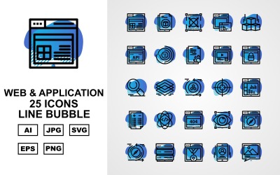 Conjunto de iconos de paquete de burbujas de línea de aplicaciones y web premium 25