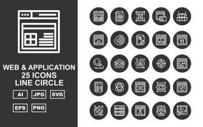 Ensemble d&amp;#39;icônes de pack de cercle Web et ligne d&amp;#39;application 25 Premium