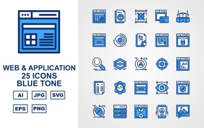 25 Ensemble d&amp;#39;icônes Premium Web et Application Blue Tone Pack