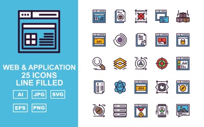 25 Icon-Set mit gefüllten Premium-Web- und Anwendungszeilen