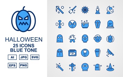 25 Premium Halloween Blue Tone Pack Ikonuppsättning