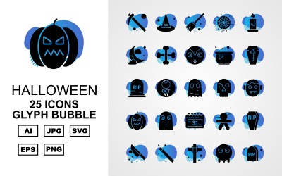25 Premium Halloween Glyph Bubble Pack Ikonuppsättning