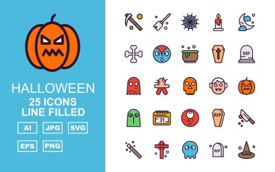 25 Premium Halloween Line Filled Pack Icon Set