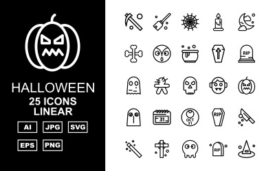 25 Premium Halloween Linjär Pack Ikonuppsättning
