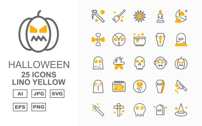 25 Premium Halloween Lino Yellow Pack Icon Set