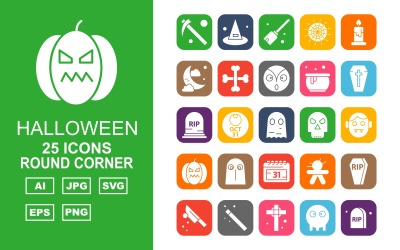 25 Premium Halloween Round Corner Pack Icon Set