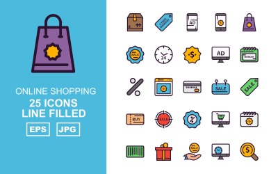 25 Premium Online Shopping Line Fylld Pack Ikonuppsättning