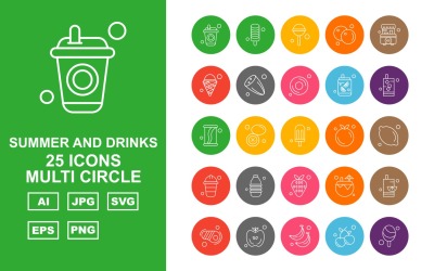25 Premium Summer And Drinks Multi Circle Pack Icon Set
