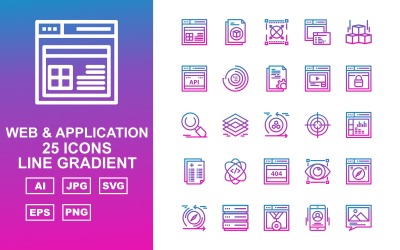 25 Premium Web And Application Line Gradient Pack Icon Set