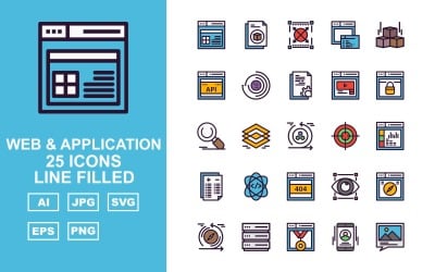 25 Premium web- en applicatielijn Filled Pack Icon Set