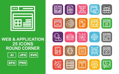 25 Premium Web und Application Round Corner Pack Icon Set