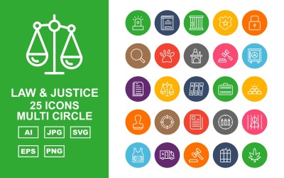 25 Conjunto de ícones de pacote de múltiplos círculos Premium Law and Justice