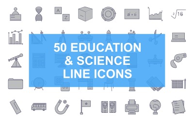 4 - Conjunto de ícones preenchidos com linha de educação e ciência