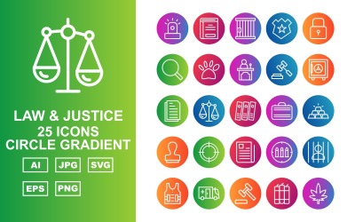 25 Conjunto de ícones Premium Law and Justice Circle Gradient Pack